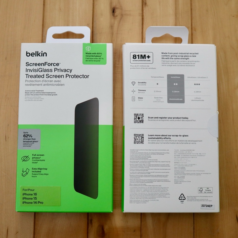 belkin ScreenForce InvisiGlass Privacy Screen Protector (iPhone 14 pro, 15, 16) - Picture 3 of 5